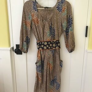 Anthropologie Satin Dress with Reversible Belt